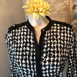 Houndstooth blouse w/ metal accents